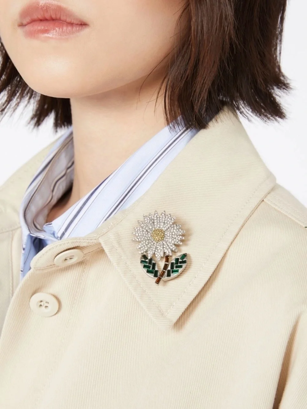 MaxMara Crystal Daisy Brooch - White, Yellow, Green